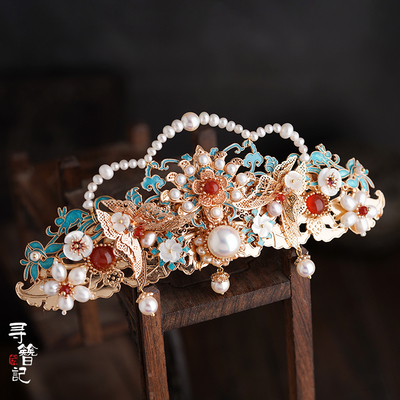taobao agent Xunji Ji Ji original handmade hair ornament Ming Tangfeng imitation Cuicai crown Hanfu bride's head jewelry gorgeous crown enters the painting