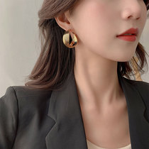 Korean circle earrings female sterling silver retro port style advanced sense exaggerated golden earrings light luxury summer