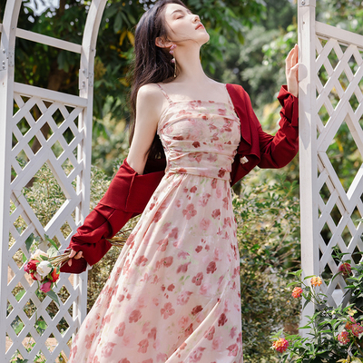 taobao agent Summer red long skirt, cardigan, dress, lifting effect