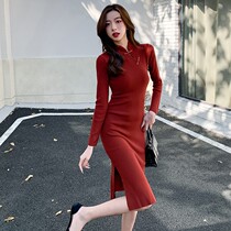 Retro State Wind Improved Qipao Skirt Womens Autumn Winter 2022 New Closets Slim Inner Lap Knit Dress Dress