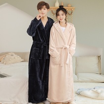 Nightgown women winter long coral velvet plus padded padded hooded flannel couples can wear home clothes mens bathrobe