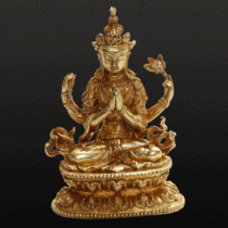 Two-inch four-armed Guanyin small Buddha statue pure bronze Tibetan Buddhism tantric bronze Buddha statue car bronze statue ornaments