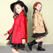 Korea 2021 casual Korean version of the spring and autumn new girls windbreaker jacket Korean version of the childrens double-breasted childrens clothing foreign style