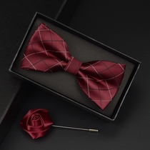 Wine red bow tie mens dress wedding Korean bow tie groom wedding black gift box bow mens British