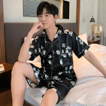 Pajamas men spring and autumn winter long sleeves ice silk thin silk mens plus size loose couple loungewear set summer