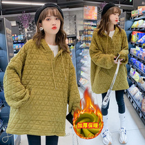 Pregnant womens coat autumn and winter thick warm coat womens pregnancy loose long fashion hooded diamond dress