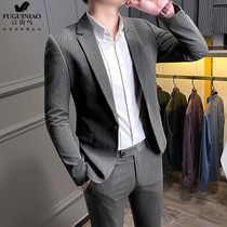 Rich bird mens striped suit suit casual Korean version of handsome self-cultivation business dress British trend suit