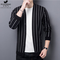 Rich bird knitted cardigan mens 2021 spring and autumn new sweater jacket mens Korean version of the trend striped casual cardigan