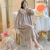 Coral velvet nightdress womens autumn and winter long sleeves cute princess style winter large size pregnant women plus velvet flannel pajamas
