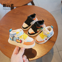 Winter baby cotton shoes men one year old high-top sports shoes autumn and winter plus velvet warm female children baby shoes soft bottom toddler
