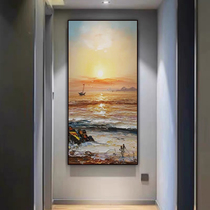 Porch decorative painting modern simple corridor Vertical mural painting abstract hand-painted oil painting seascape hanging painting aisle wall painting