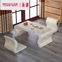Tatami coffee table Bamboo bay window table and chair Low floor Kang table Japanese balcony bay window computer table Japanese coffee table Straw