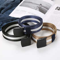 Canvas Belt Mens belt womens No metal over security check Korean military training automatic buckle casual jeans Outdoor