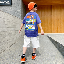 Boy Clothing Boy Summer Clothing Suit 2022 New CUHK Scout Casual Ocean Gas Two Sets Childrens Handsome Tide Cards Short Sleeves