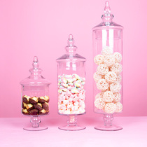 Wedding candy can decoration European transparent glass candy can with lid creative cute living room glass cover storage tank