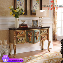 American Mediterranean style vintage solid wood painted porch cabinet porch blue brown wood gold sideboard decoration cabinet