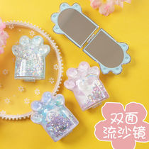 Mirror makeup mirror can be easily carried Korean creative quicksand Mini clamshell Portable small girl heart