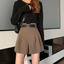 Curry color shorts women spring and summer New wear loose slim waist pants Joker suit A wide leg pants