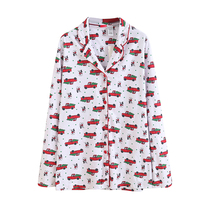 Z 28 32 autumn new foreign trade womens loose fashion casual lapel long sleeves cartoon print home top