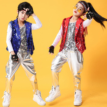 New Childrens sequin Jazz Dance Out of the Girls Walk Show Rack Subdrum Performance Wear for the Machia Long sleeves Mens sleeves Male