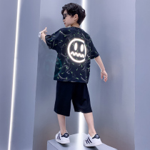 Tide-card boy Summer short sleeve suit 2022 New Yangqi CUHK Childrens handsome and half sleeve thin sleeves Two sets