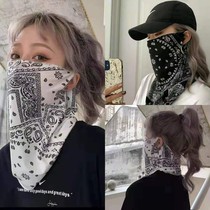 Summer sunscreen veil ice silk mask to cover the face female hanging ears bib cover face thin facial towel neck protection neck full face