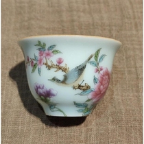 Jingdezhen hand-painted pastel flowers and birds cup full handmade bag real tea cup Kung Fu Tea Cup smelling Cup 60cc