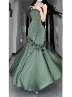 taobao agent Green elegant dress, spring advanced long skirt, Lolita style, 