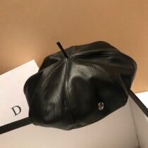 Japanese star same pumpkin hat female autumn and winter retro British leather octagonal beret Korean black Bud hat