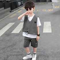 Boy suit suit casual summer Korean version of handsome flower boy wedding small suit baby vest short sleeve three-piece tide