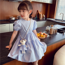 Girls dress summer 2021 new foreign style bubble sleeve childrens skirt little girl net red halter cotton skirt