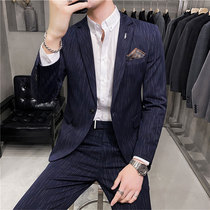 Rich bird autumn striped mens suit slim Korean version of the trend casual suit male groom wedding dress