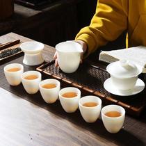 Master craft Dehui white porcelain set sheep Jade home kung fu tea set tea cup whole set of gifts famous porcelain large capacity
