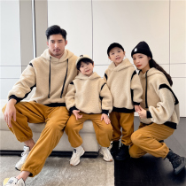 Mother and daughter father and son cashmere hooded sweater 2021 autumn winter parent-child thick warm coat family of three