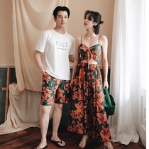 Couple swimsuit 2021 new beach seaside vacation honeymoon conservative spa suit swimming suit female beach pants male