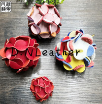 Cute real cowskin hydrangea material bag DIY handmade leather goods send pure brass with ring monk head send tutorial