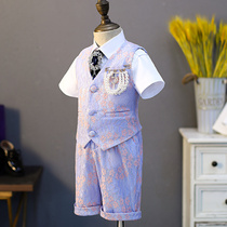 Childrens suit suit suit vest strap pants 2021 new boys dress flower girl year catwalk show costume summer