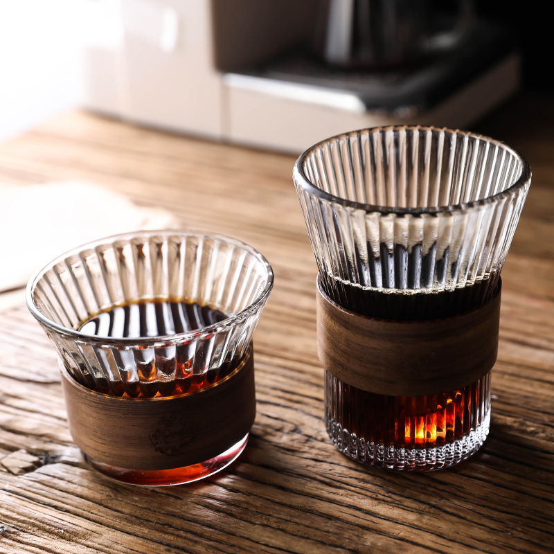 高颜值挂耳式冰咖啡杯美式专用拿铁杯防烫玻璃杯竖纹泡茶杯子家用