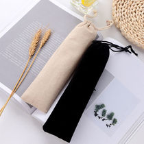 Environmental protection stainless steel tableware straw carrying bag cotton linen cutlery bundle mouth elastic storage bag student storage bag