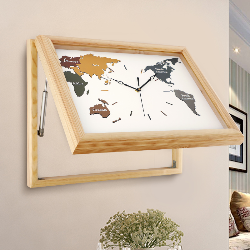 European watchbox pendant clock living room decoration wall clock solid wood map Pendant Watch household distribution box block clock