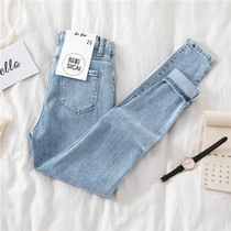 Jeans womens 2021 new spring and autumn light-colored high-waisted thin nine-point pants tide ins tight stretch small pants