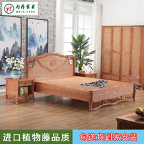  Real rattan woven bed One meter five rattan art single double bed 1 8 meters rattan bed Rattan wood bed Real plant rattan bed 3009