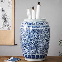 Jingdezhen ceramic calligraphy and painting storage cylinder large blue and white porcelain calligraphy scroll cylinder study quiver retro premium