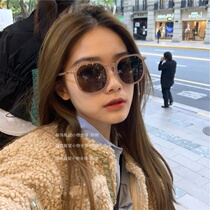 South Korea ins Net red concave shape Street shooting fashion tea color sunglasses Joker face small polarized square sunglasses
