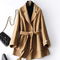2021 new autumn and winter double-sided cashmere coat womens short goose yellow suit woolen jacket small man