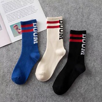 (3 pairs) couples with the same personality sports Street tide socks cotton letter stripes mens and womens socks skateboard socks