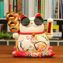 Hongqi Lucky cat ornaments Shake hands open shop Home office ceramics Lucky Cat creative piggy bank ornaments