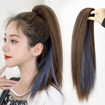 Pony-tailed wig womens long hair grab clip Net red high ponytail color straight hair accent dyeing simulation hair braid natural no trace