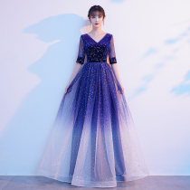 Chorus performance suit female 2021 new starry sky gradient sequin conductor suit solo chorus performance suit evening dress