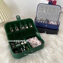 South Koreas new portable jewelry box high-grade retro lychee leather earrings rings and other display rack storage box tide